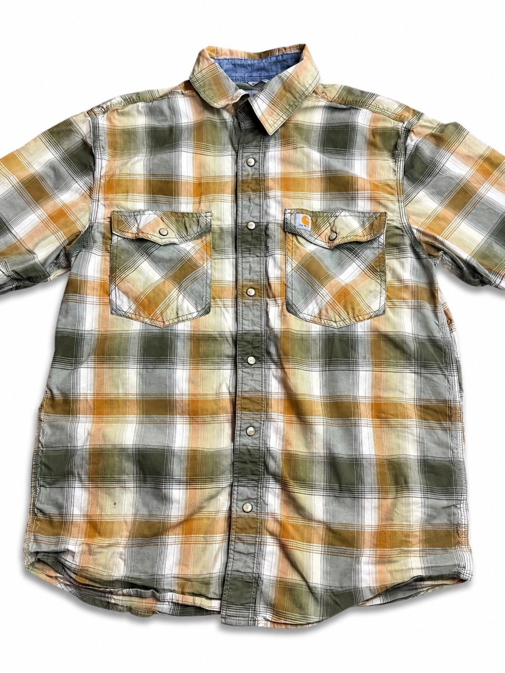 Carhartt Mens Medium Plaid Pearl Snap Shirt Relaxed‎ Fit Workwear Short